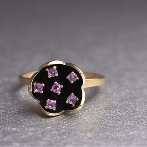 Rare vintage modernist buttercup pink sapphire ring. Size 7